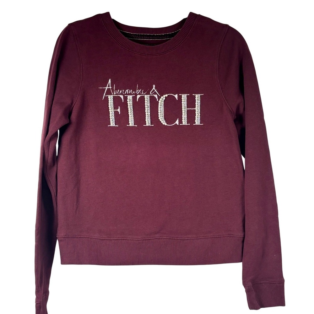 Vintage Abercrombie & Fitch Sweatshirt Burgundy Pearl Embellished Spellout Sz M
